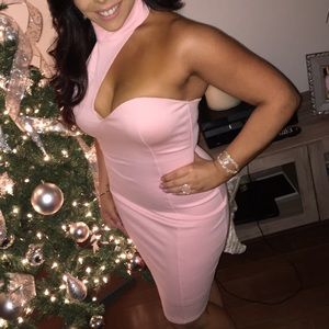 Pink stretch strapless / turtle neck dress